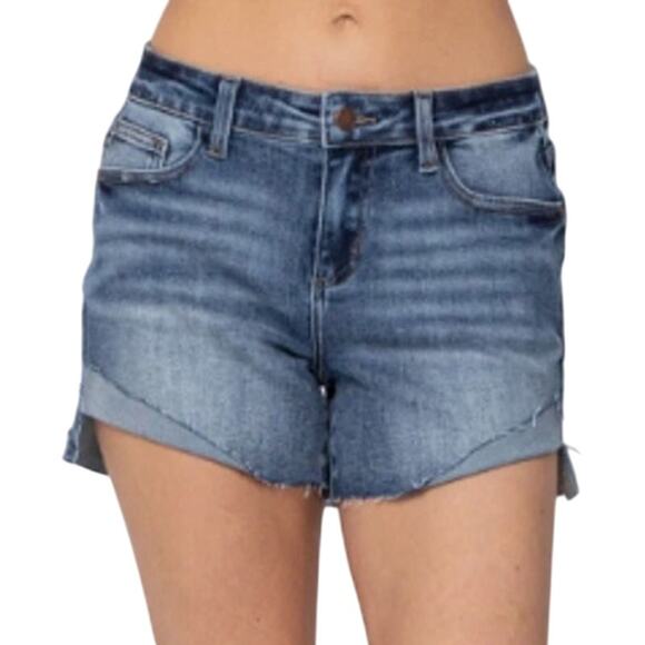 Judy Blue 3XL Plus Mid Rise Shorts Semi Cuffed Raw Hem JB150019 - Picture 9 of 9